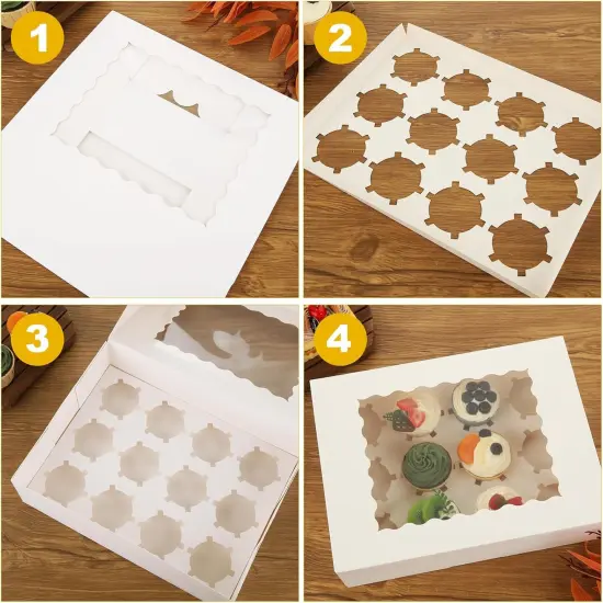 24 PCS White Cupcake Boxes, 12 Count Cupcake Containers with Window and Insert, 12.7 x 9.8 x 3.7 Inch Cupcake Holder Easy Transport and Presentation Ideal for Cupcakes, Desserts, and More {5}