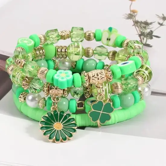 Boho Beaded Bracelets Strawberry Bracelets for Women Clay Heishi Letter Bracelet St. Patrick's Day Bracelets {2}