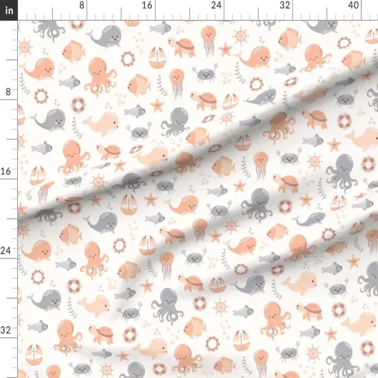 Various Fabrics by the Yard or Fat Quarter Whimsical Coastal Nautical Coral Orange Gray Gender Neutrall Simple Beach Ocean Seaside Custom Printed Fabric by Spoonflower {1}
