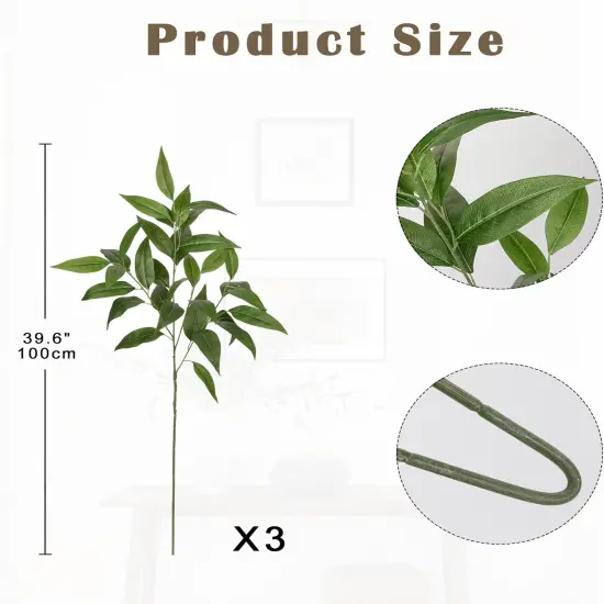Eucalyptus Stems 39.5 '' Tall, Artificial Branches for Vase Round Year Faux Greenery Stems Realistic Green Eucalyptus Leaf Plant Sprays for Home Decor Indoor Party Wedding, Set of 3 {2}