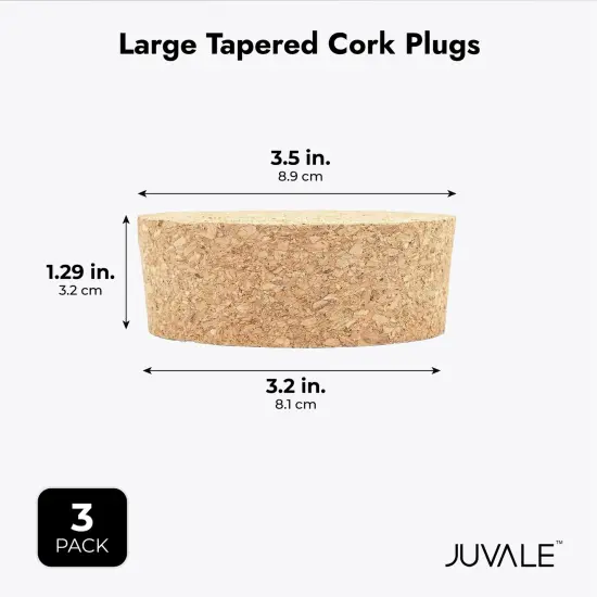 Size #48 Large Tapered Cork Plugs for Jars and Bottles (3.48 x 3.27 x 1.29 In, 3 Pack) Brown {3}