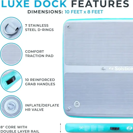 Swimline Inflatable Luxe Dock with Traction Pad and Ladder - 10' x 8' Blue {7}