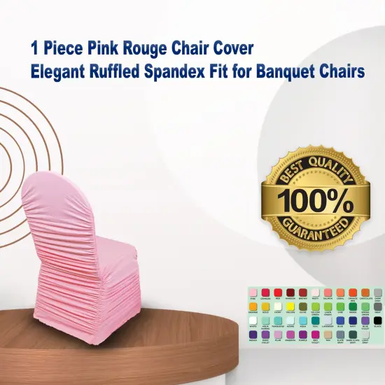 1 Piece Pink Rouge Chair Cover Elegant Ruffled Spandex Fit for Banquet Chairs {1}