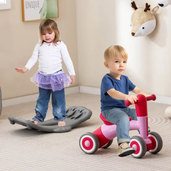 Costway 3 in 1 Rocking Horse with Detachable Balance Board and Height Adjustable Seat Grey&Blue/Pink/Navy&Yellow {2}