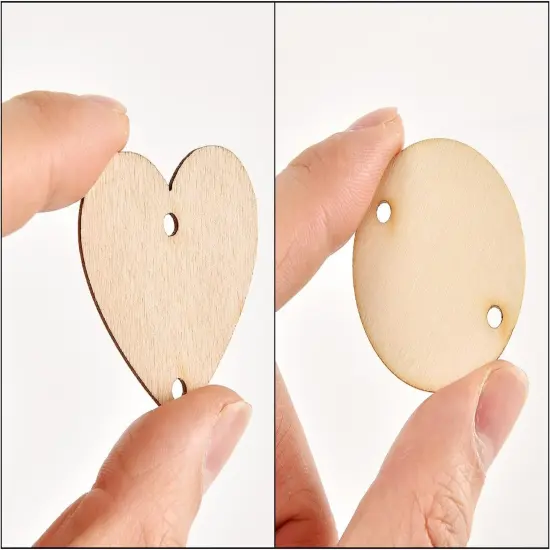 240 Pcs Wooden Circle Set 120 Pcs Wooden Heart Round Tags with Holes 120 Pcs S Shaped Hook {4}