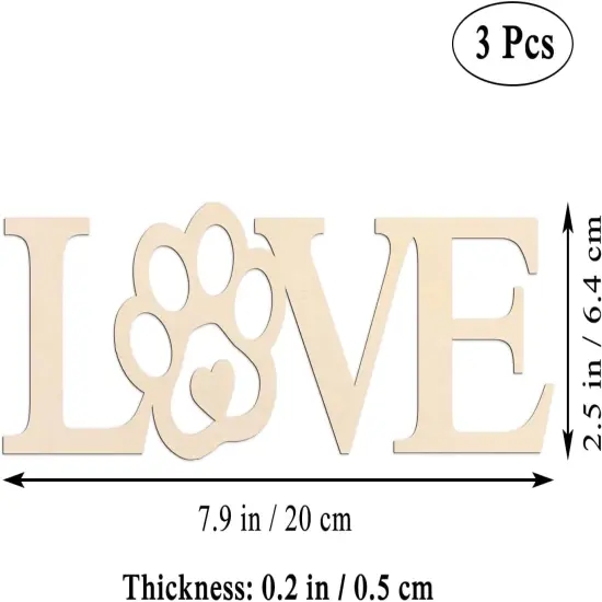 3pcs Love Paw Wood Sign Blank Wooden Dog Cat Paw Plaque Unfinished Wood {2}