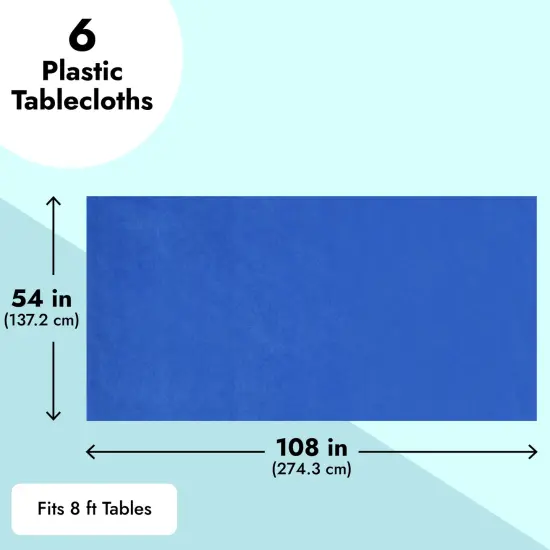 6 Pack Plastic Royal Blue Tablecloth for Parties, Rectangular Table Decorations, 54 x 108 Inches, Disposable Table Cover for Birthday, Graduation Party Supplies {5}