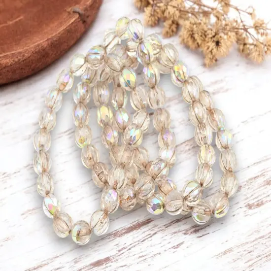 *20* 8mm Metallic Beige Washed Crystal AB Faceted Round Melon Beads {1}