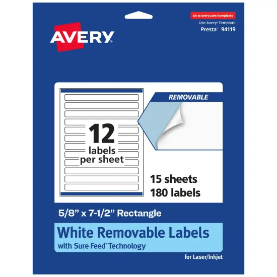 Avery Matte White Removable Rectangle Labels with Sure Feed Technology, Print-to-the-Edge, 5/8" x 7-1/2" {1}