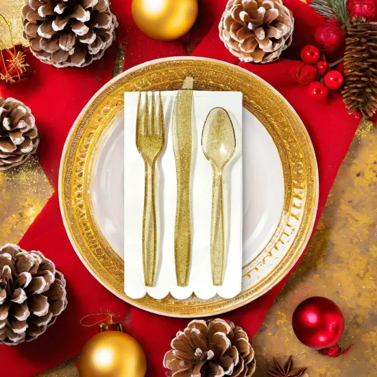 144 Pack Gold Glitter Plastic Silverware for Wedding Party Supplies, Cutlery Includes Forks, Spoons, and Knives (Serves 48) {2}