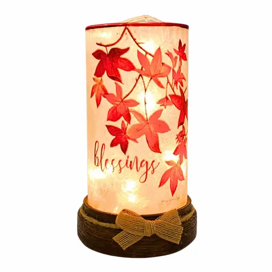 Stony Creek 8.25 In Share The Blessings Hurricane Thanksgiving Lighted Glass Accent , Thanksgiving Decor Pre-Lit Resin Base BLESSINGS {1}