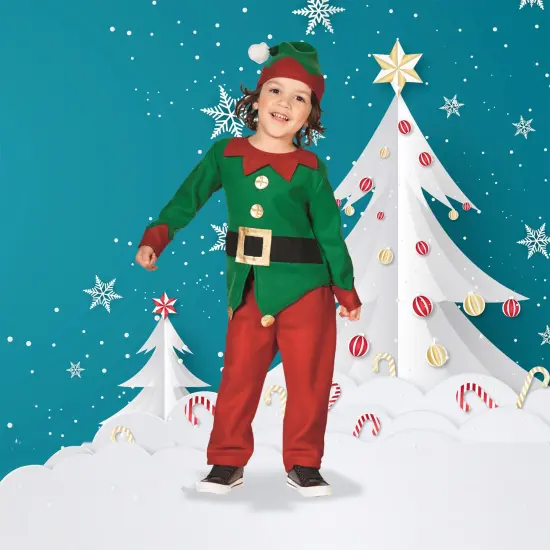 Northlight Elf Boy's Costume With a Christmas Santa Hat - 6-8 Years Green {1}