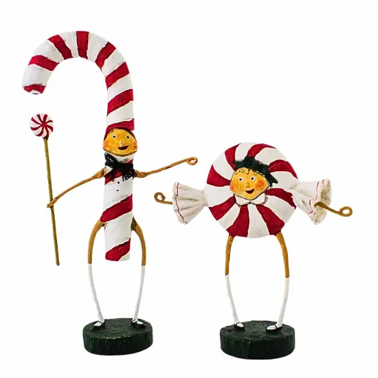 Lori Mitchell 8.75 In Patsy & Peppie Mint Christmas Figurine Set , Lightweight Christmas Decor Peppermint Candy Christmas Red {1}