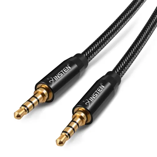 3.5mm Audio Cable, Male to Male, TRRS Stereo with Microphone, Nylon Braided Jacket (25 Feet, Black) {1}