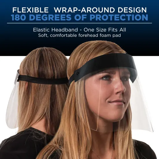 80 Black Face Shields (20 Packs of 4) - Ultra Clear Protective Full Face Shields to Protect Eyes, Nose, Mouth - Anti-Fog PET Plastic, Elastic Headband {3}