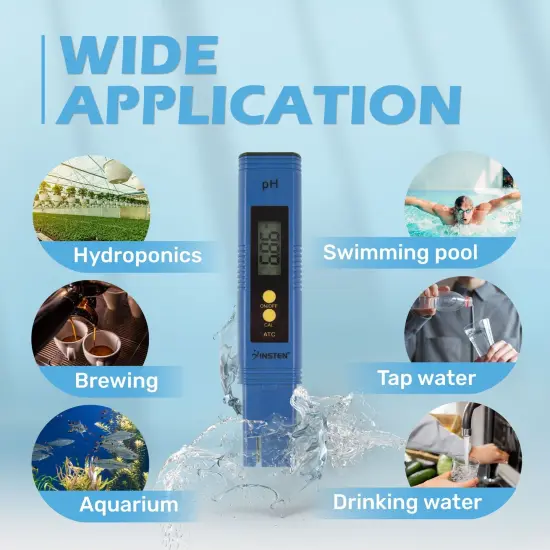 Insten - Digital pH Meter Tester Pen for Water Hydroponics, High Accuracy, Pocket Size, 0-14 pH Measurement Range, Blue {5}