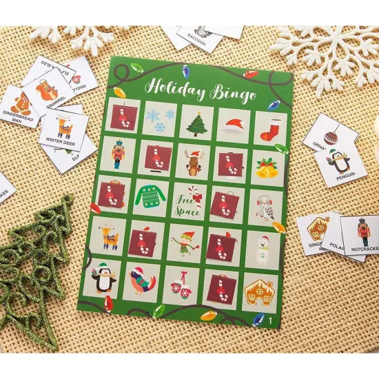36 Pack Bingo Cards for Kids Birthday Party Game with Chips, Christmas Holiday Theme, Fun for Family Activities Green {3}