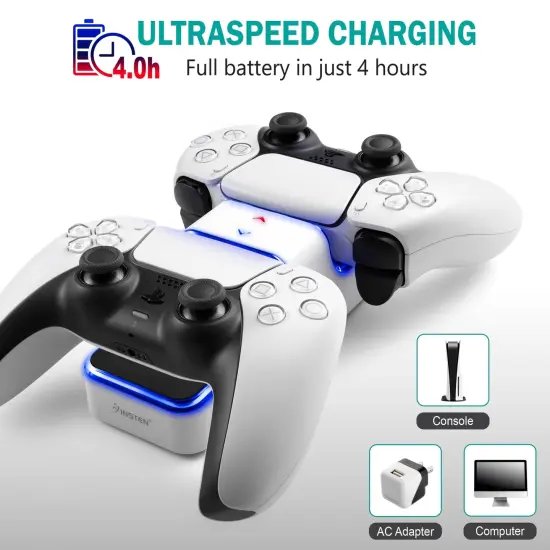 Controller Charger Compatible with PS5 &ndash; Dual Charging Station Dock with LED Indicator Light, Intended for PlayStation 5 Controller Accessories (White) {2}