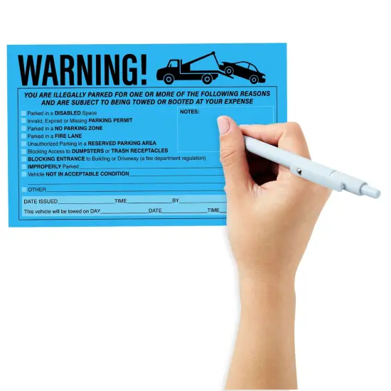 50-Pack Parking Violation Stickers, You are Illegally Parked Adhesive Tow Sign Tickets, Bulk Set of 5x8 Blue No Parking Car Warning Towed Notice Labels, Tags for Vehicle Window {5}