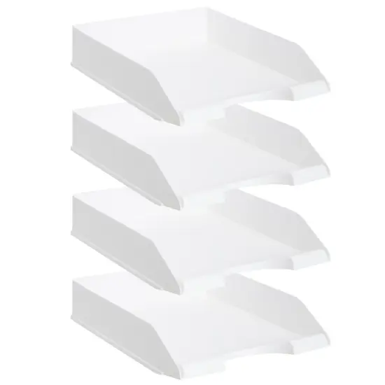 4 Pack White Stackable Paper Trays for Letter Documents, Desktop File Organizers for Office Supplies, Stackable Desk Tray Holder for Paper Storage (10 x 13.45 x 2.5 In) {6}
