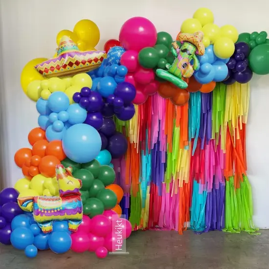 149Pcs Mexican Fiesta Balloons Garland Rainbow Colors Balloon Arch Cactus Llama Hat Foil Balloons for Cinco De Mayo Hawaii Tropical Taco Twosday Carnival Birthday Party Decorations {3}