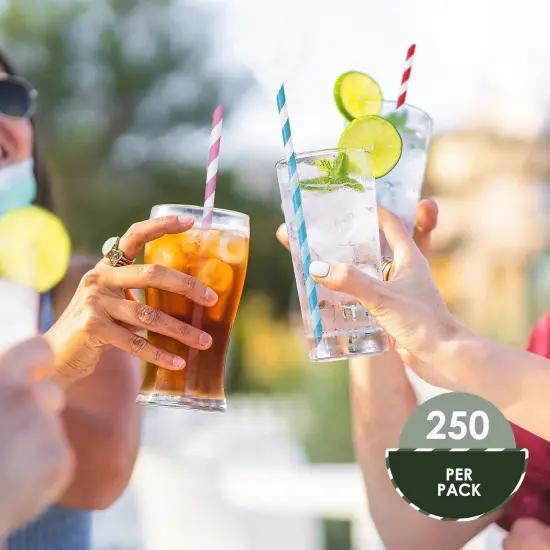250-Pack Fun Assorted Color Compostable Biodegradable Disposable Paper Straws for Coffee, Juice, Cocktails {4}