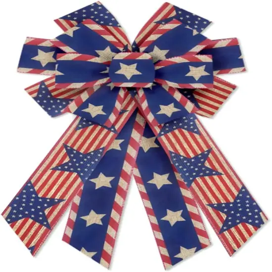Large Patriotic Wreath Bows America Flag Star Burlap Bows for Wreath, 4th of July Bows for Labor Day Independence Day Front Door Home Indoor Outdoor Party Decoration Wreath Ornament Supplies {1}