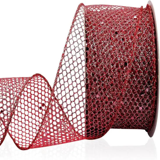 Orange Glitter Mesh Ribbon for Gift Wrapping Bow Making White Web Mesh Wired Mesh Ribbon {1}