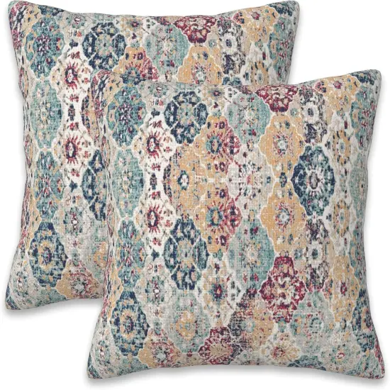 Throw Pillow Covers Ethnic Boho Pillow Covers 18x18 Inch Set of 2 Rug Boho Style Ethnic Design Throw Pillows Decorative Pillow Cases Cushion Covers for Bedroom Livingroom Sofa Farm House {1}
