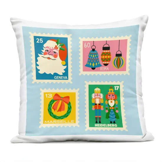 Stupell Industries Vintage Christmas Postage Stamps Outdoor Printed Pillow design by Carrie Cantwell, 18 x 7 x 18 {1}