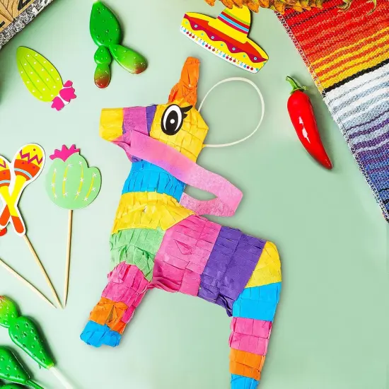 15 Pcs Fiesta Cupcake Topper Mexican Theme Cake Decoration Cactus Pi&ntilde;ata Taco Party Decorations with Wooden Sand Hammer and Foam Chili Decorations for Mexican Fiesta Party Baby Shower(Cute Style) {5}