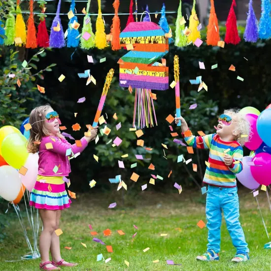 Rainbow Number Pi&ntilde;ata for Girls Boys Birthday Foil Number Pi&ntilde;ata with Blindfold Stick Confetti for Kids Birthday Anniversary Tie Dye Groovy Party Supplies Decorations Favors(Rainbow) {5}
