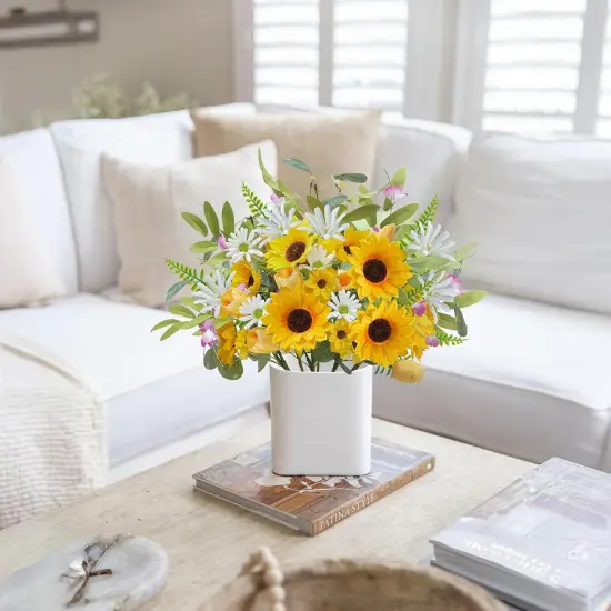 Summer Wildflower Picks &ndash; 8 Pcs Sunflower, Tulip & Daisy Artificial Flowers, 20.5" Yellow & White Silk Flowers for Home & Table Decor {4}
