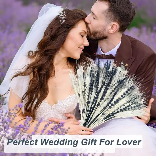 Dried Lavender & Wheat Flowers Bundle - 17'' Real Fresh Preserved Lavender Flowers and White Wheat Plants Bouquet Hand Tied Fall Wedding, Fragrance Home Vase Decor {3}