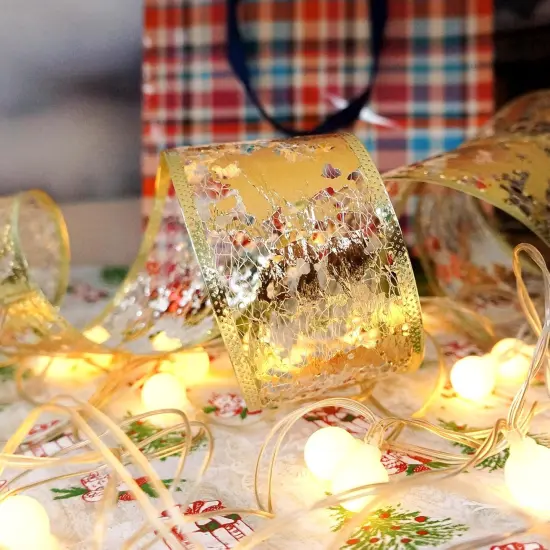 Gold Foil Metallic Mesh Wired Ribbon 10 Yards for Home Decoration Gift Wrapping {3}