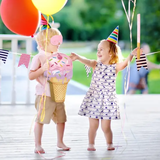 Pink Ice Cream Pi&ntilde;ata Cute Dessert Cone Shaped Pi&ntilde;ata with Stick Blindfold for Ice Cream Candy Birthday Party Summer Baby Shower Wedding Party Supplies Decor, {5}