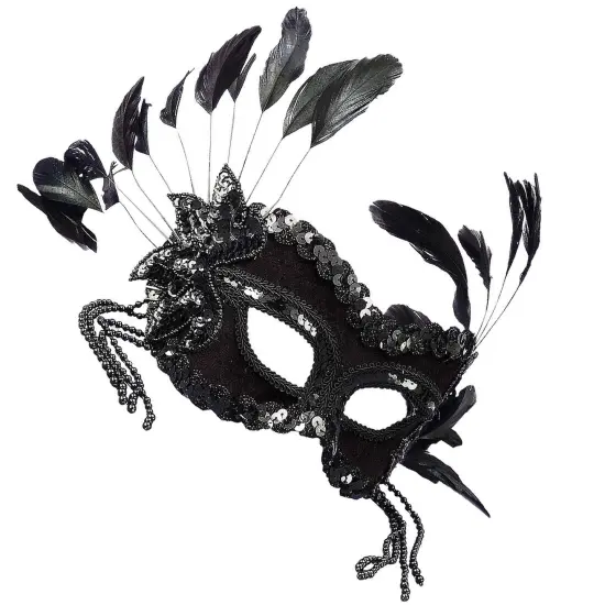 Venetian Mask Black Beaded Half Face {4}