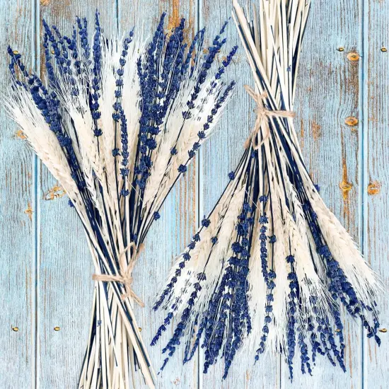 Dried Lavender & Wheat Flowers Bundle - 17'' Real Fresh Preserved Lavender Flowers and White Wheat Plants Bouquet Hand Tied Fall Wedding, Fragrance Home Vase Decor {1}