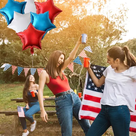 18 Pieces 18 Inches Red White Blue Stars Balloons, USA Themed Aluminum Foil Balloons for 4th of July, Independence Day Patriotic Birthday Party Decorations {3}
