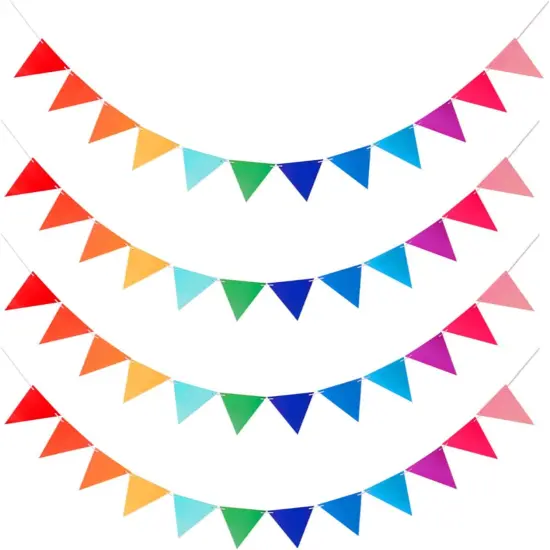 48Pcs Rainbow Pennant Banner,4 Pack Felt Fabric Flags Pennant Banners Triangle Flag for Party Wedding Christmas Birthday Bedroom Decoration {1}