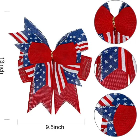 4th of July Bow Red White Blue Wreath Bows Patriotic Decoration for Memorial Day, Veteran's Day (9.5 x 13 inch) {2}