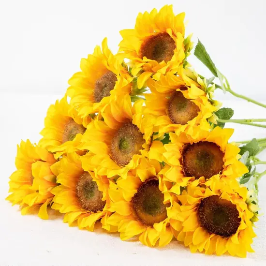 10 Pcs Summer Floral Arrangement Sunflowers Artificial Flowers with Golden Yellow Long Stems for Home Decoration {1}