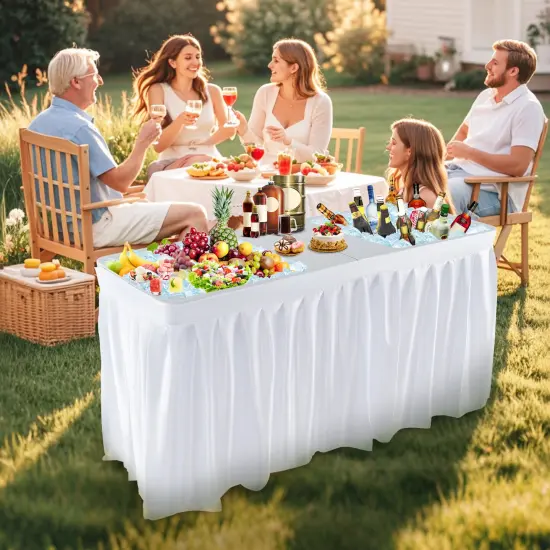 White Folding Ice Cooler Table with Double Sinks and H-Shaped Metal Frame Ideal for Picnic or Wedding {2}