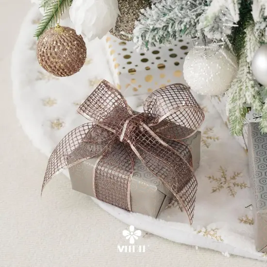 Brown Netting Ribbon Sparkling Glamour Netted Ribbon Brown Wired Ribbon by 10 Yards Roll Brown Wired Mesh Ribbon {3}