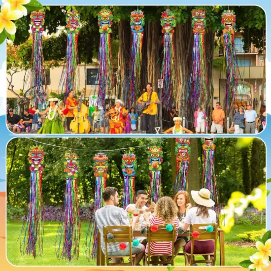 8 Pcs Summer Hawaiian Luau Party Decoration Tiki Totem Hanging Decorations with Tassels for Aloha Hawaii Luau Tropical Birthday Party Supplies {4}