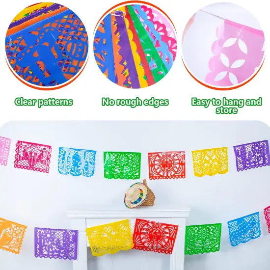 Mexican Party Decoration, 18 Feet Plastic Papel Picado Fiesta Banner Cinco de Mayo Decor Mexican Birthday Party {2}