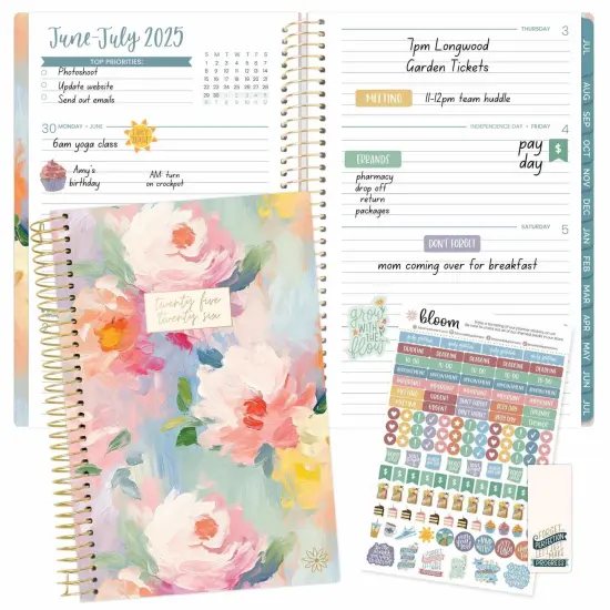 bloom daily planners 2025-26 Academic Planner, Soft Cover, 5.5" x 8.25", Painted Peonies {3}