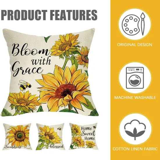 Summer Home Sweet Home Blessed Porch Patio Outdoor Pillowcase, Fall Autumn Flower Farmhouse Couch Cushion Case Decor {2}
