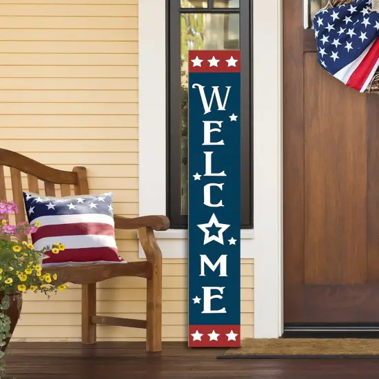 Patriotic Wooden Porch Sign 47" 4th of July Independence Day Large Welcome Sign Memorial Day Vertical Indoor Outdoor Standing Sign For Garden Home Yard Farmhouse {1}
