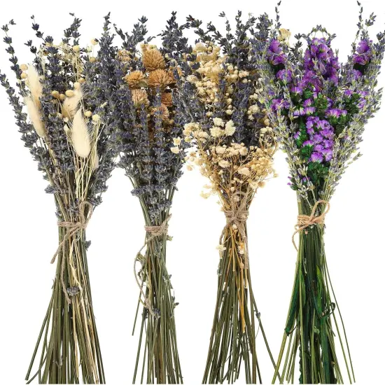 4 Pack Large Size Boho Dried Flower Bouquet 15-17 Inch Wedding Handmade Dry Flowers for Vase Crafts DIY Photo Boutonniere for Men Floral Plant for Bridesmaid Gift Birthday Decor(Lavender) {1}